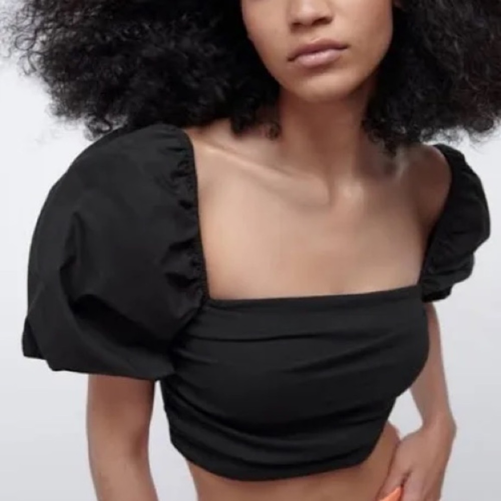 Zara Puff Sleeve Black crop top - Picture 10 of 11